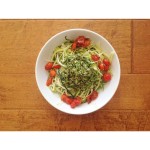 Zoodles with Kale Pesto + Pan-roasted Cherry Tomatoes.